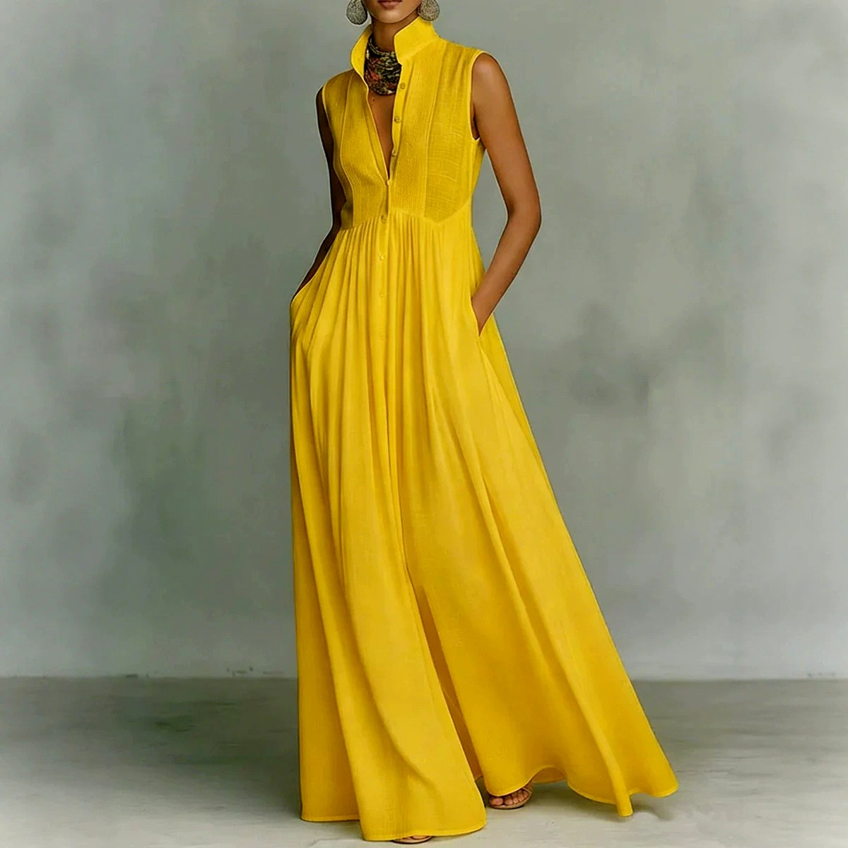 Viviana - Women's Sleeveless Pleated Resort Maxi Dress 3
