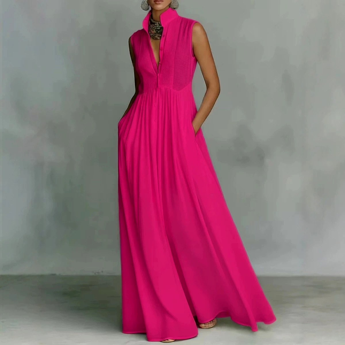 Viviana - Women's Sleeveless Pleated Resort Maxi Dress 4