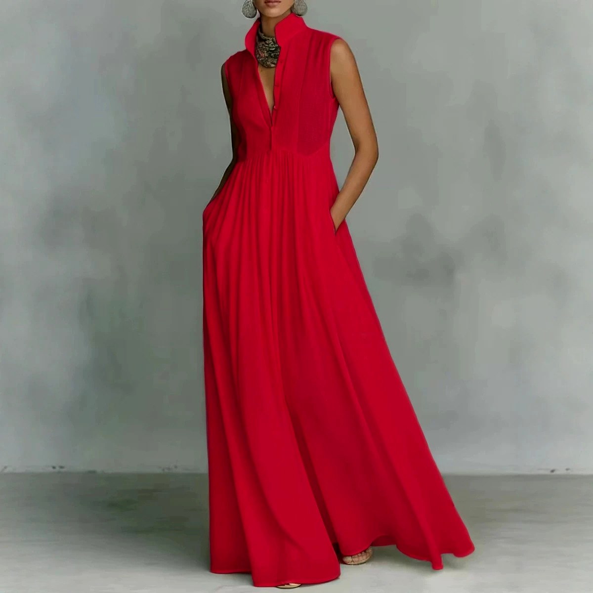 Viviana - Women's Sleeveless Pleated Resort Maxi Dress 5