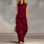 Wendy - Women's Cowl Neck Wide Leg Matching Set 2