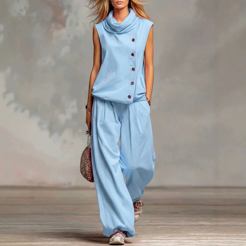 Wendy - Women's Cowl Neck Wide Leg Matching Set 3