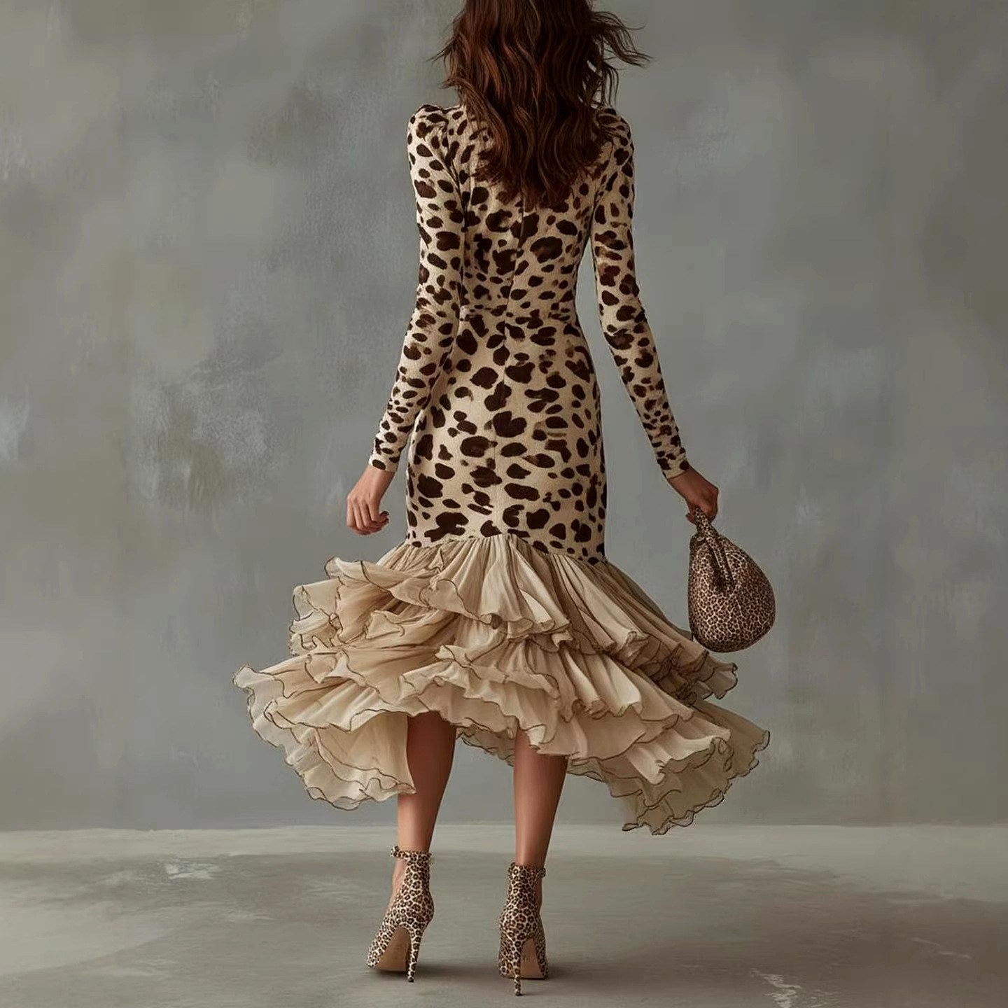 Wilma - Women's Leopard Print High-Low Ruffle Dress 4
