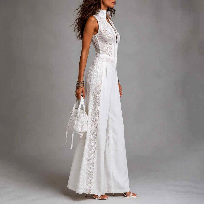 Yolanda - Women's Patchwork Halter Wide Leg Jumpsuit 4