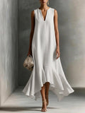 Yolanda - Women's V-Neck Asymmetric Flared Midi Dress 1
