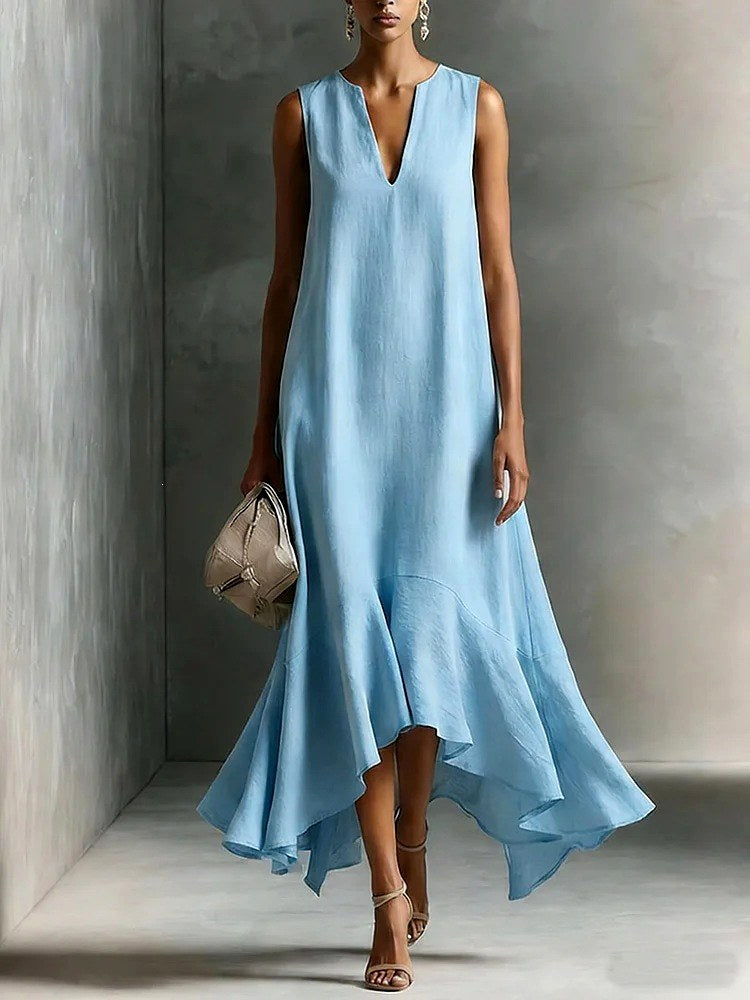 Yolanda - Women's V-Neck Asymmetric Flared Midi Dress 3