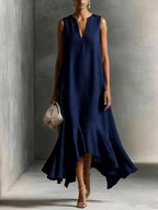 Yolanda - Women's V-Neck Asymmetric Flared Midi Dress 4